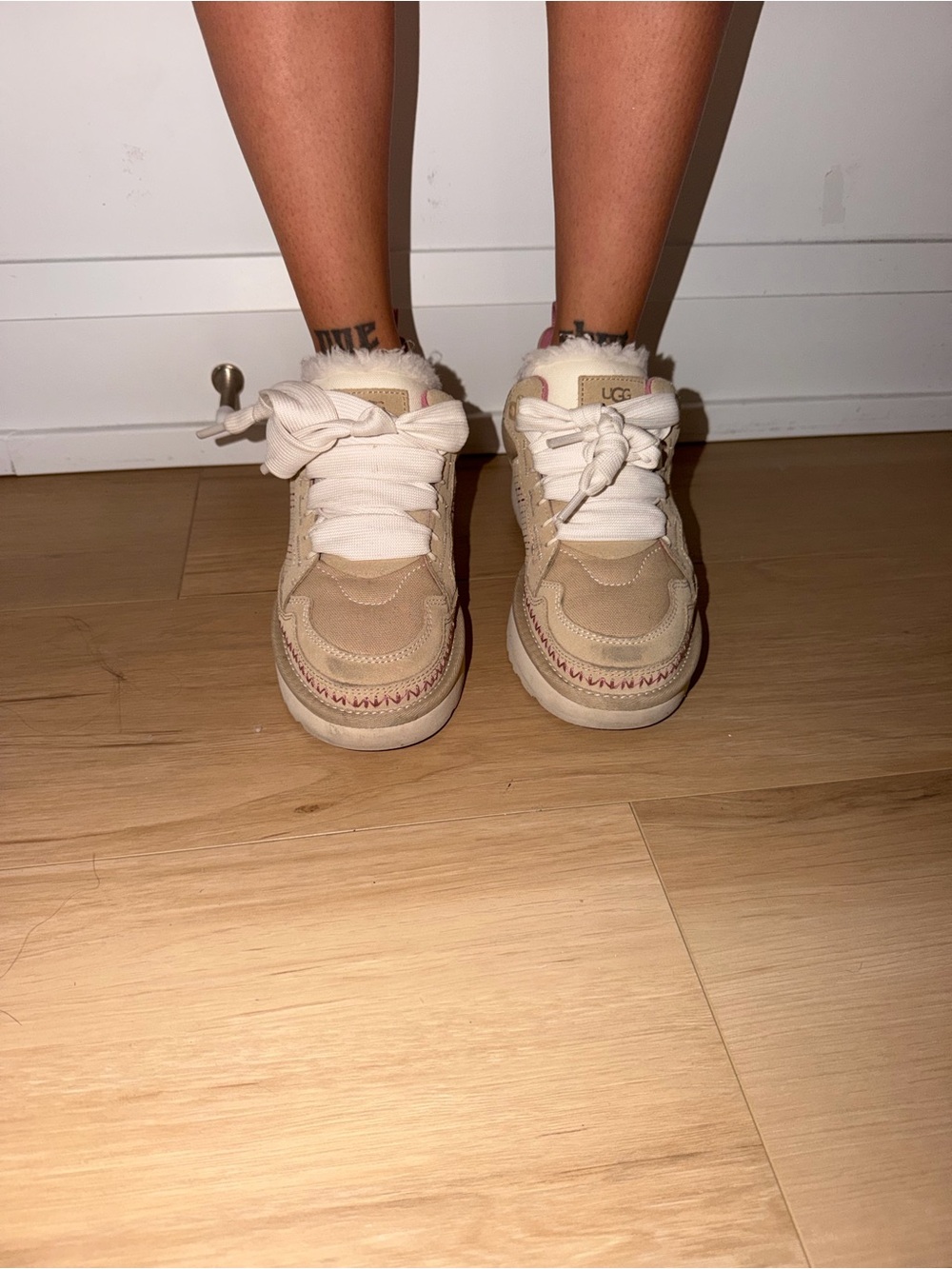 UGG Women's Beige Suede Shearling-Lined Sneaker